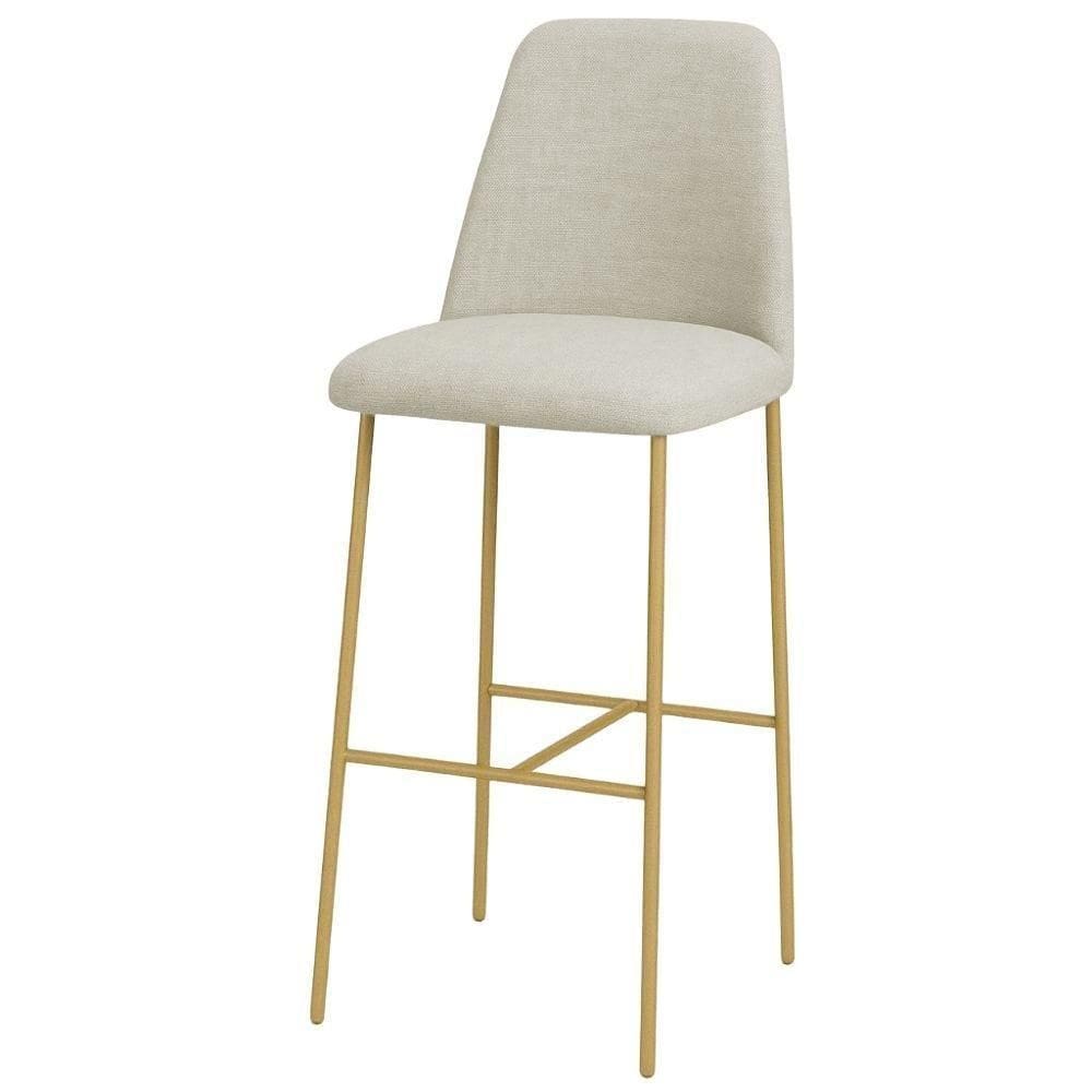 Banqueta Turquia Linho Off White Em Metal Dourado