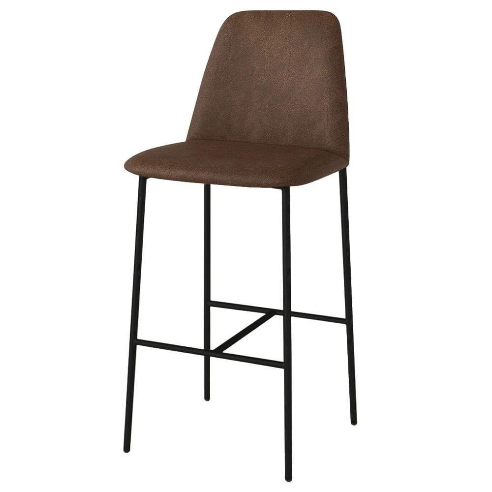 Banqueta Turquia Couro Marrom Em Metal Preto