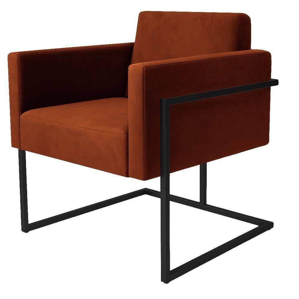 Poltrona Decorativa Bélgica Veludo Terracota Metal Preto