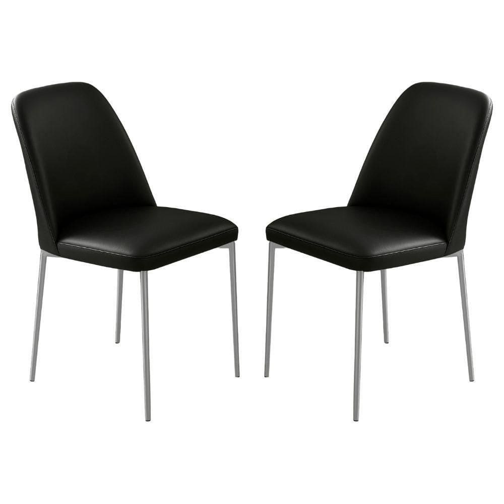 Conjunto 2 Cadeiras Londres Couro Preto Metal Champanhe