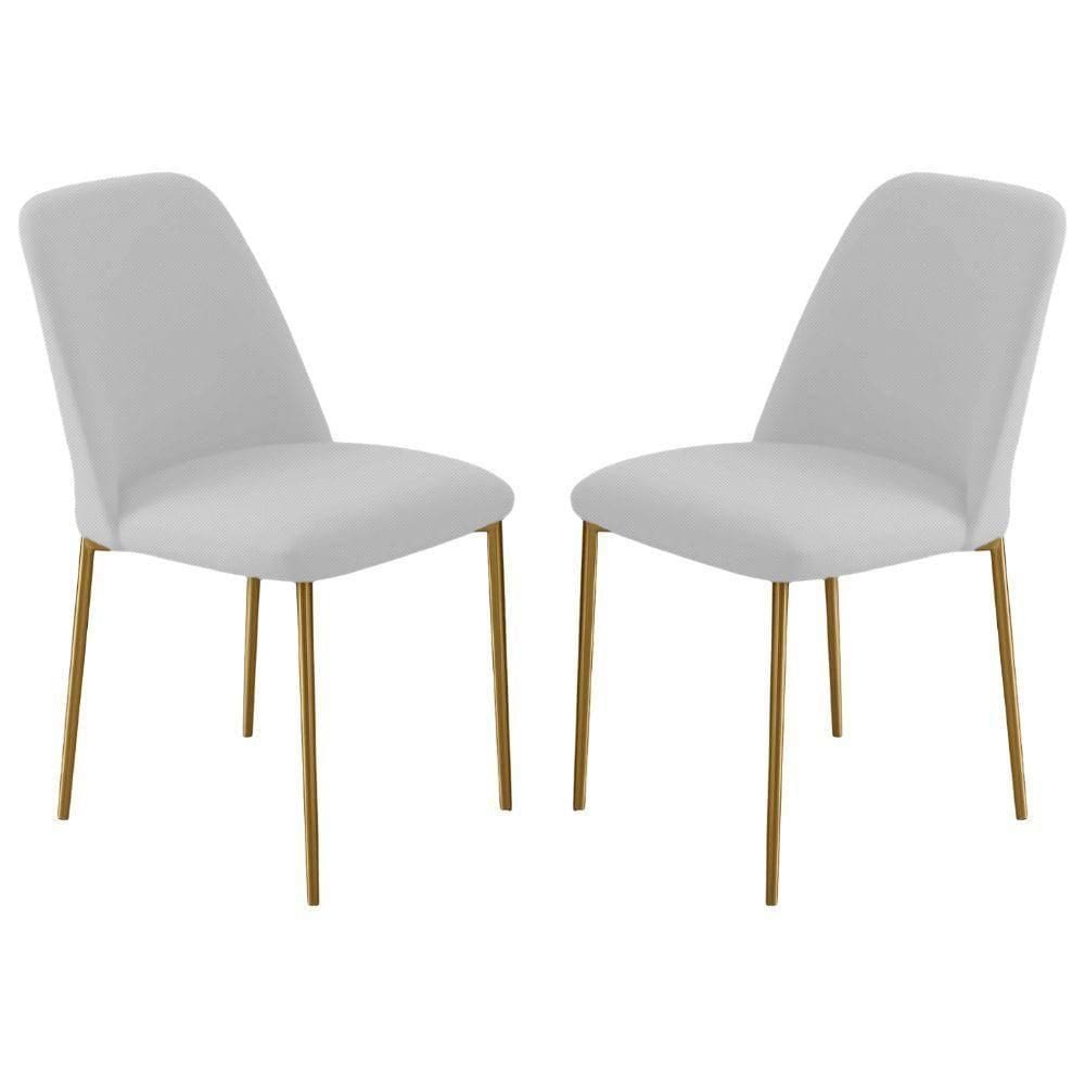 Conjunto 2 Cadeiras Londres Linho Branco Metal Dourado