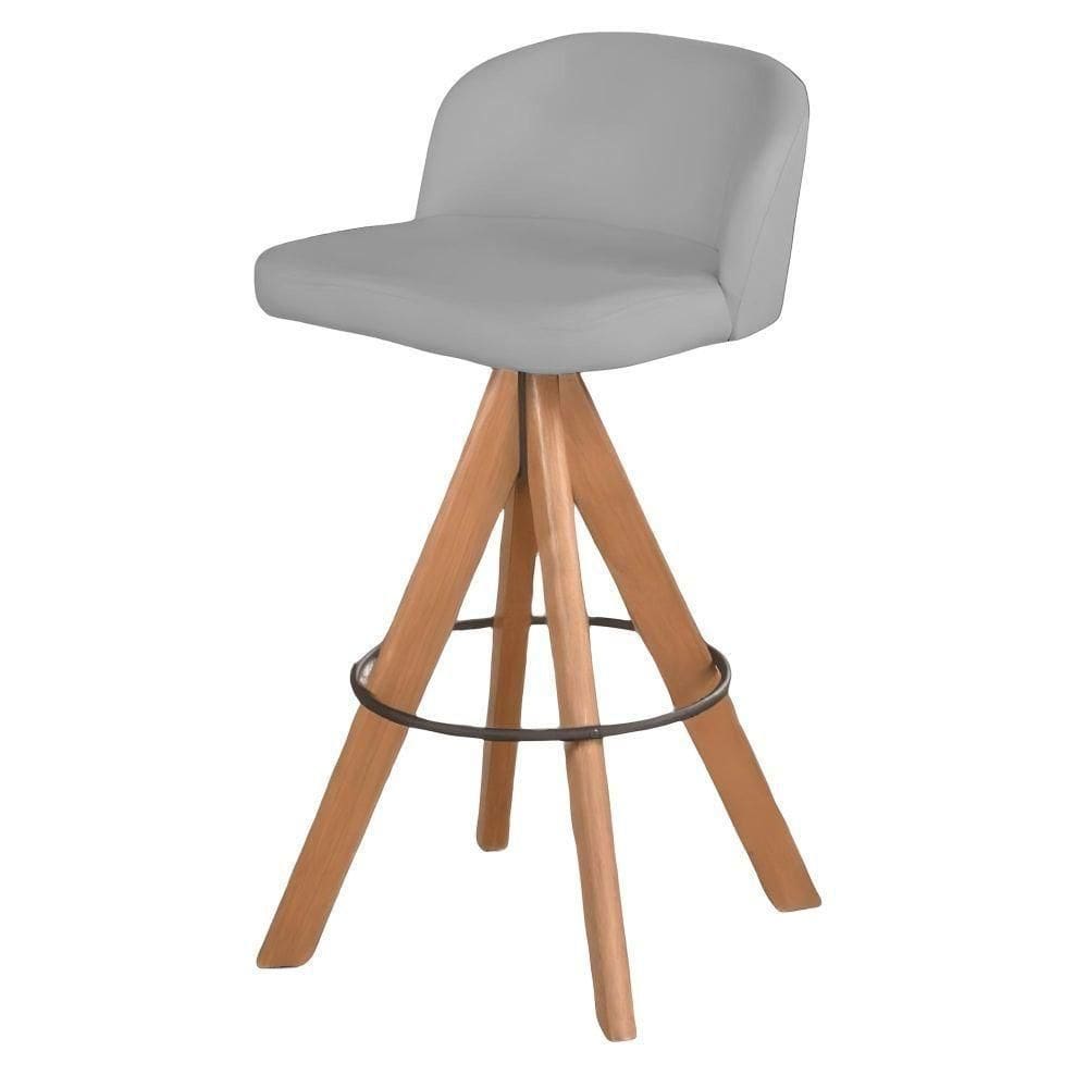 Banqueta Londres Bouclé Cinza Com Pés Em Madeira