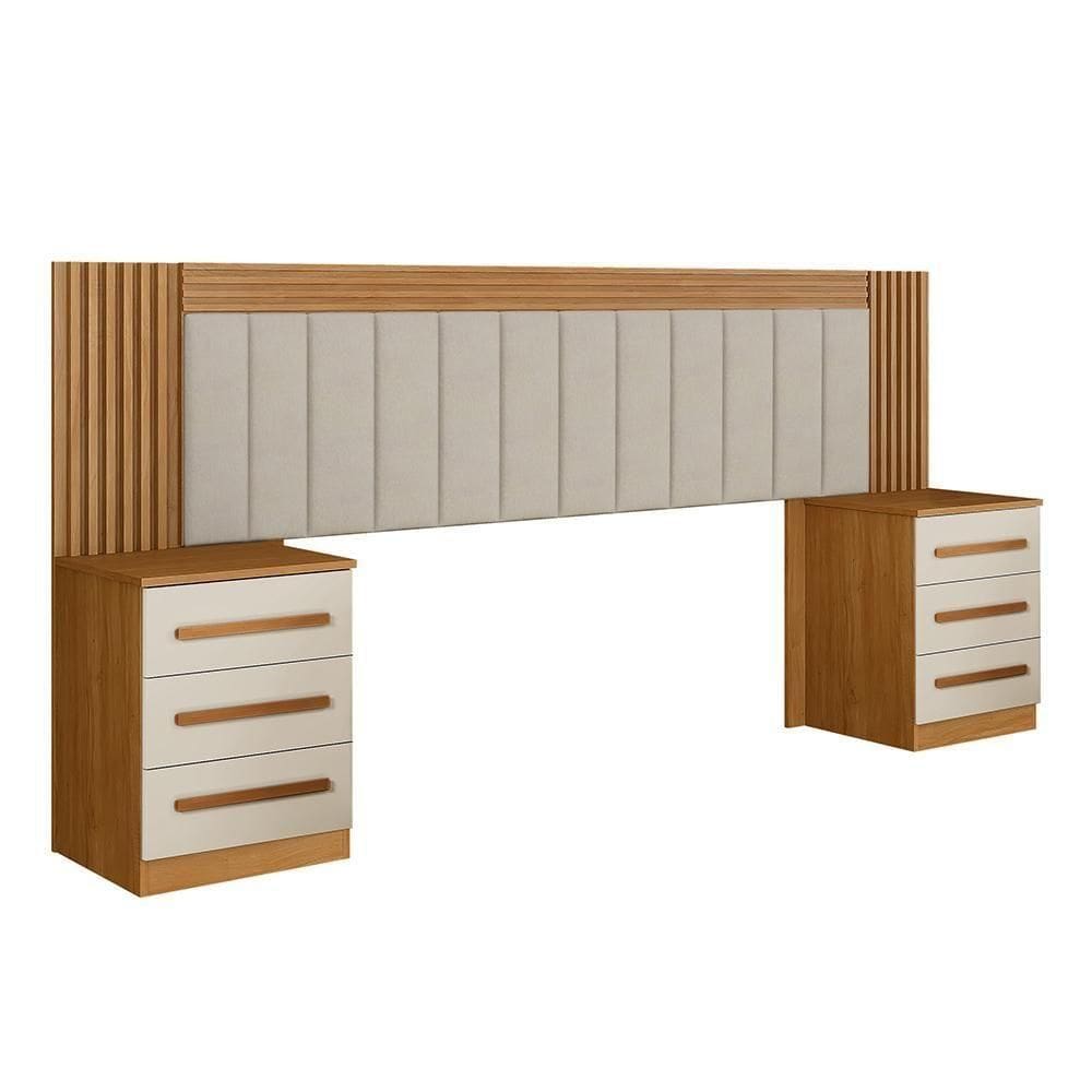 Cabeceira Casal Valência Estofada Extensível Com Mesa De Cabeceira Império Cinamomo Off White