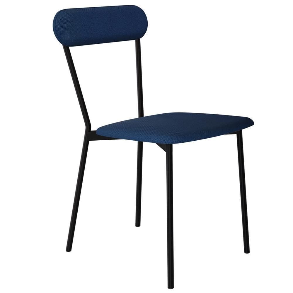 Cadeira Estofada Para Sala De Jantar Liora Preto C01 Linho Azul - Lyam Decor