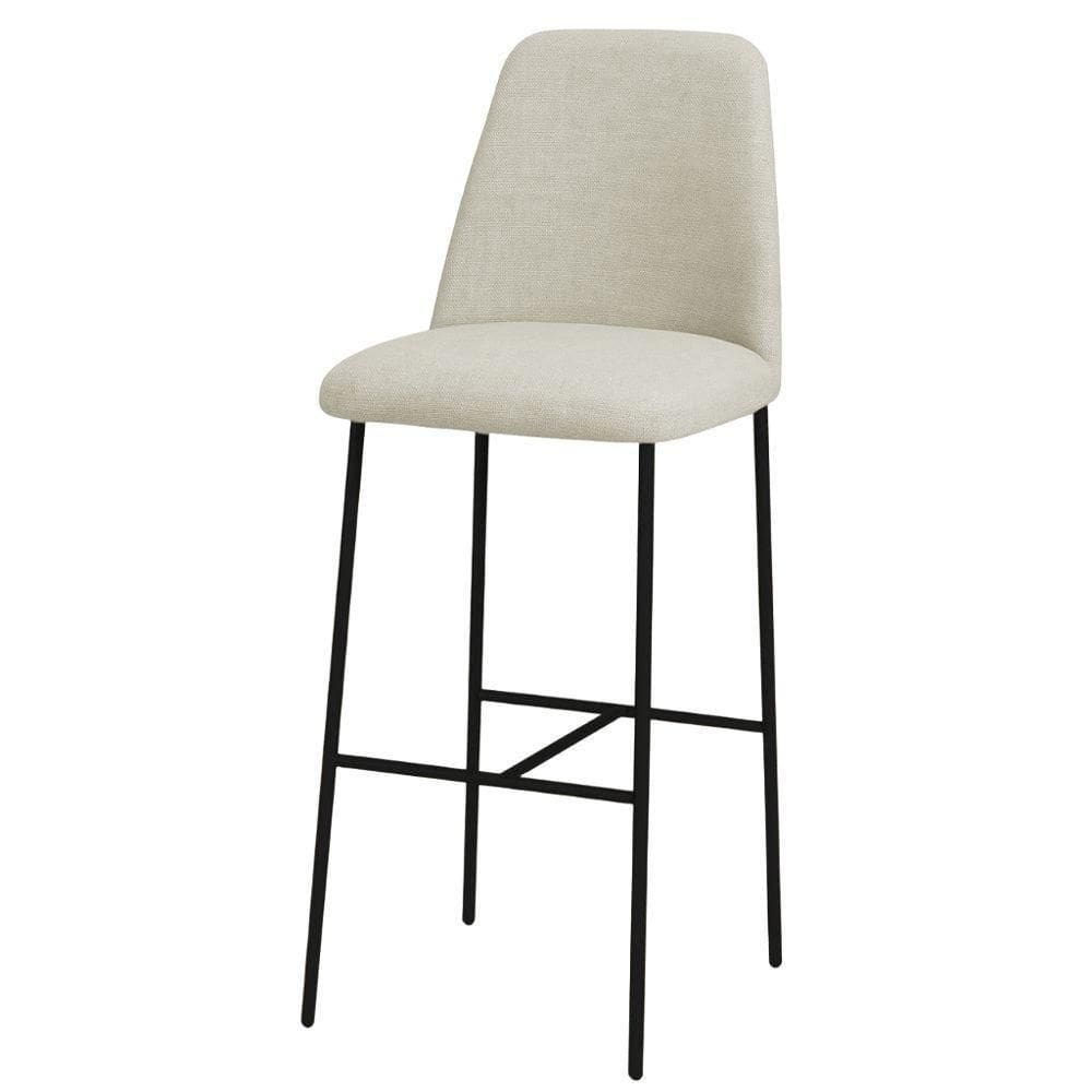 Banqueta Turquia Linho Off White Em Metal Preto