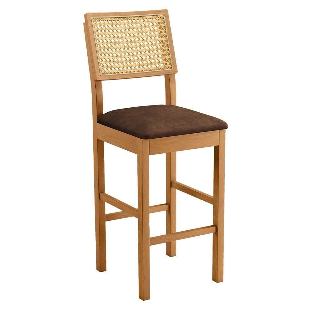 Banqueta Jade 03 Madeira Maciça Jcm Encosto Rattan Verona Chocolate