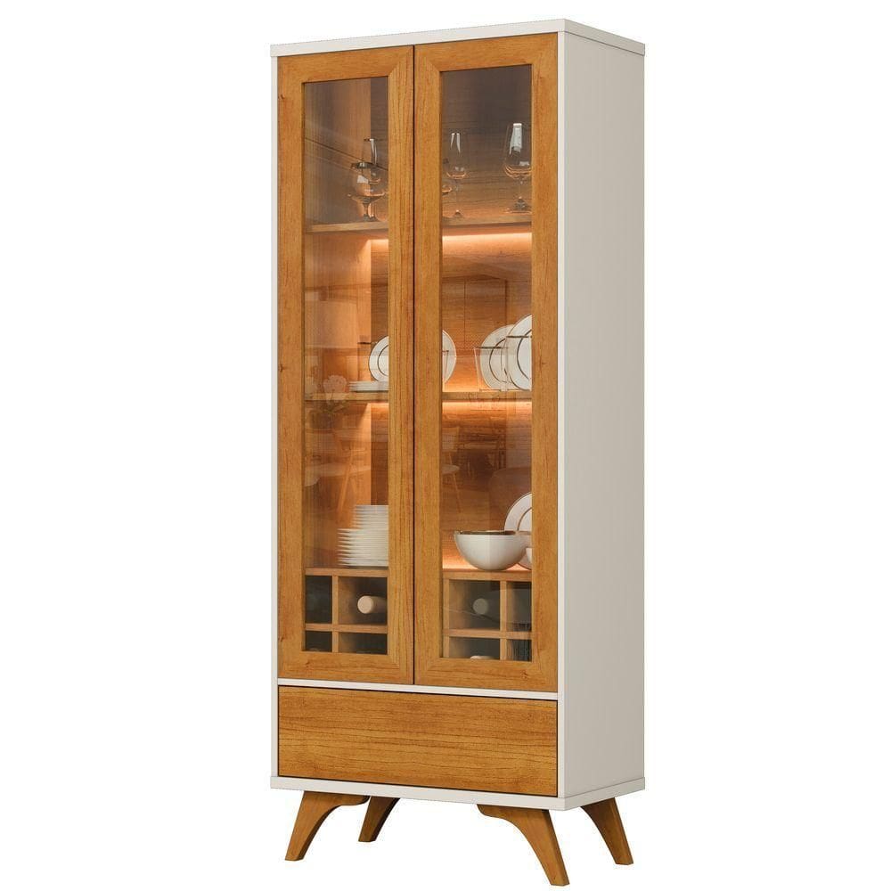 Cristaleira Adega Reflecta 2 Portas De Vidro Com Led - Mavaular Off White-naturalle