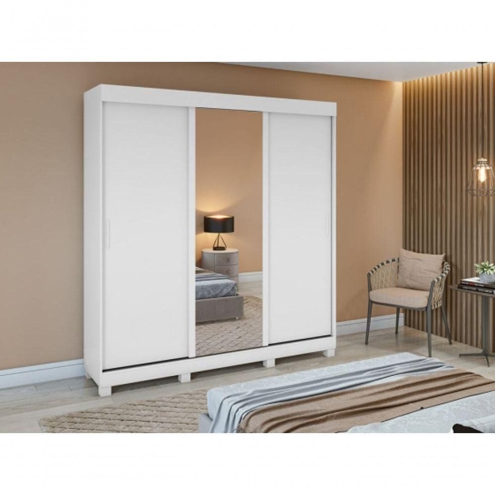 Guarda Roupa Saion 3 Portas Com Pés 1 Porta Glass - Lopas Branco