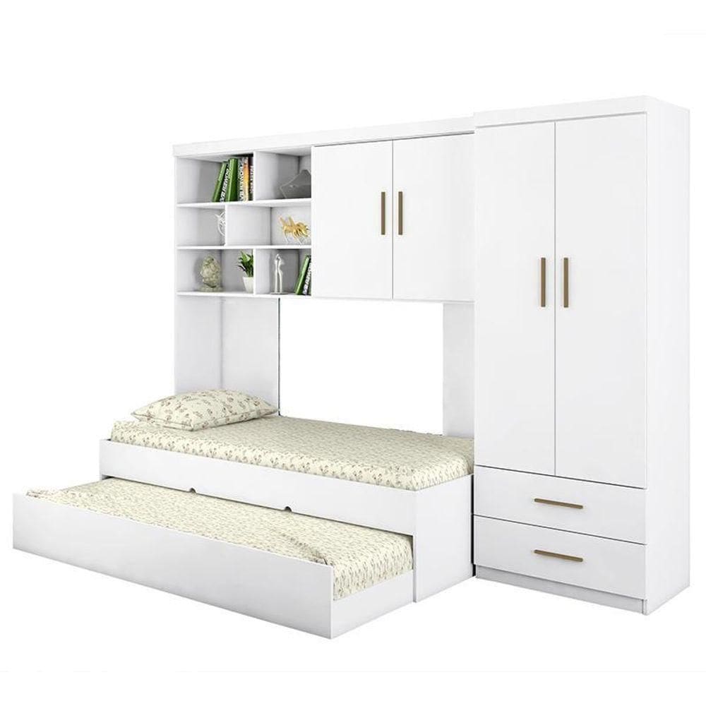 Dormitório Chiara Guarda Roupa, Aéreo 2 Portas E Bicama Branco Com Colchões Supreme D20 - Phoenix Baby Branco