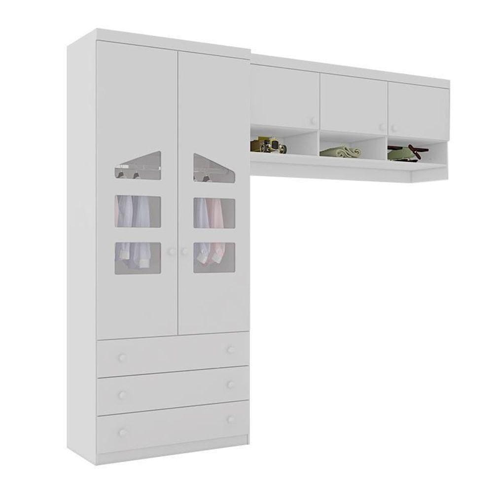 Quarto Modulado Infantil Eloisa Com Guarda Roupa 2 Portas E Ponte Aérea Branco - Phoenix Baby Branco