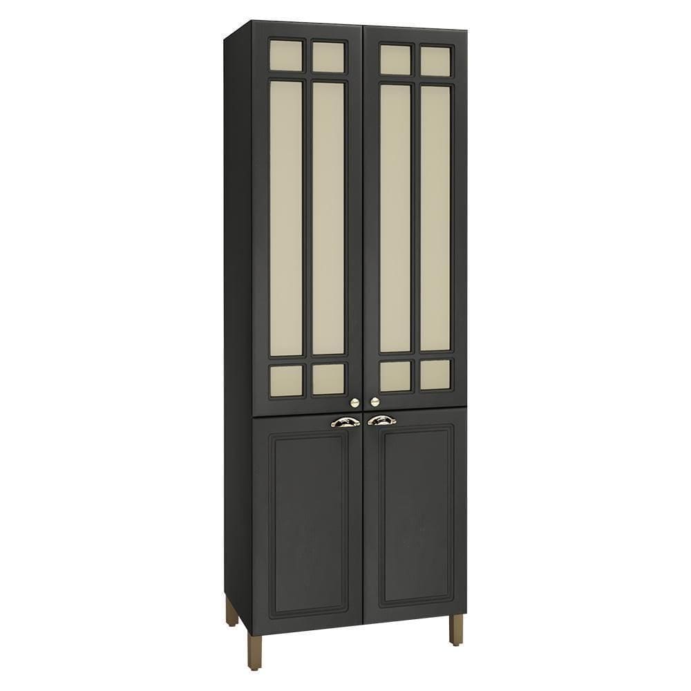Paneleiro Firenze 80cm 4 Portas Chumbo Com Vidro Reflecta - Indékes Chumbo