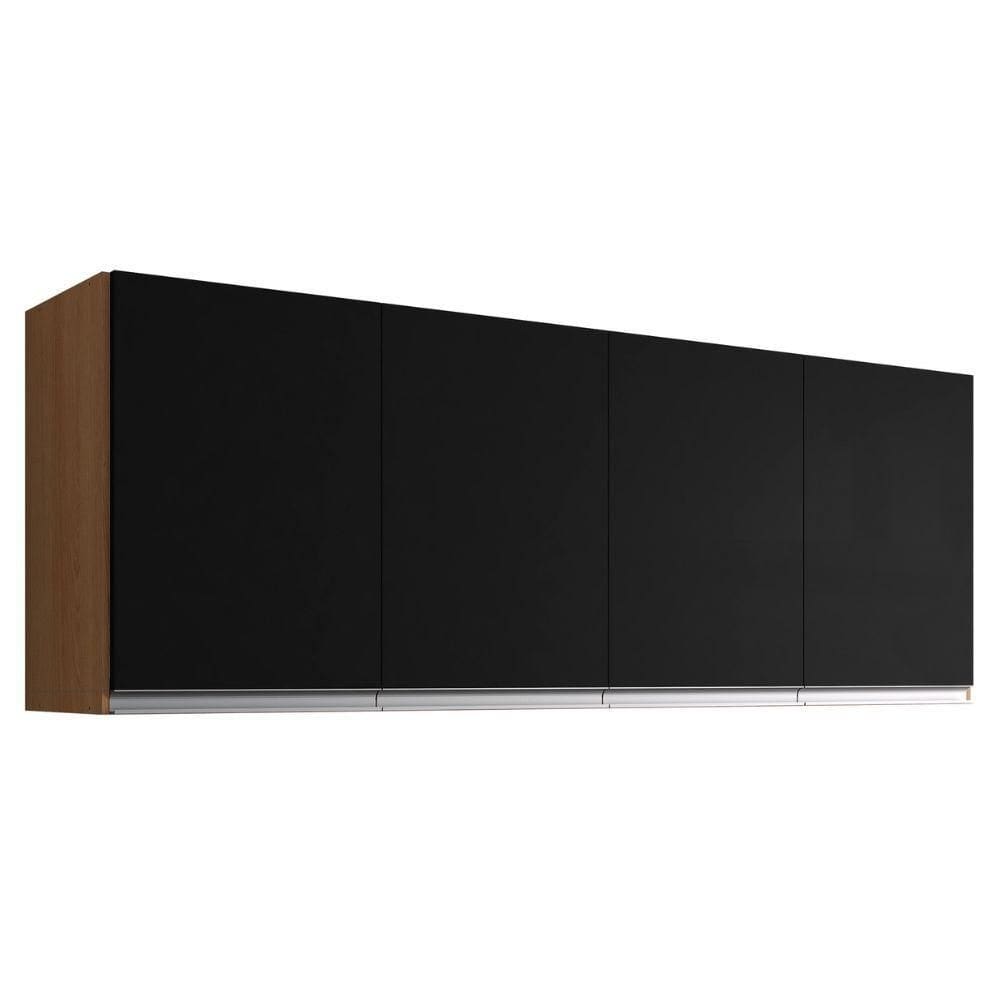 Armário Aéreo Andréia 150 Cm 4 Portas Amendoa Preto Ajl