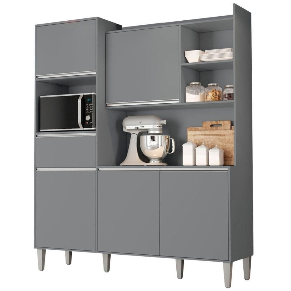 Kit Armário Cozinha Compacta Isabel 5 Portas Cinza Ajl