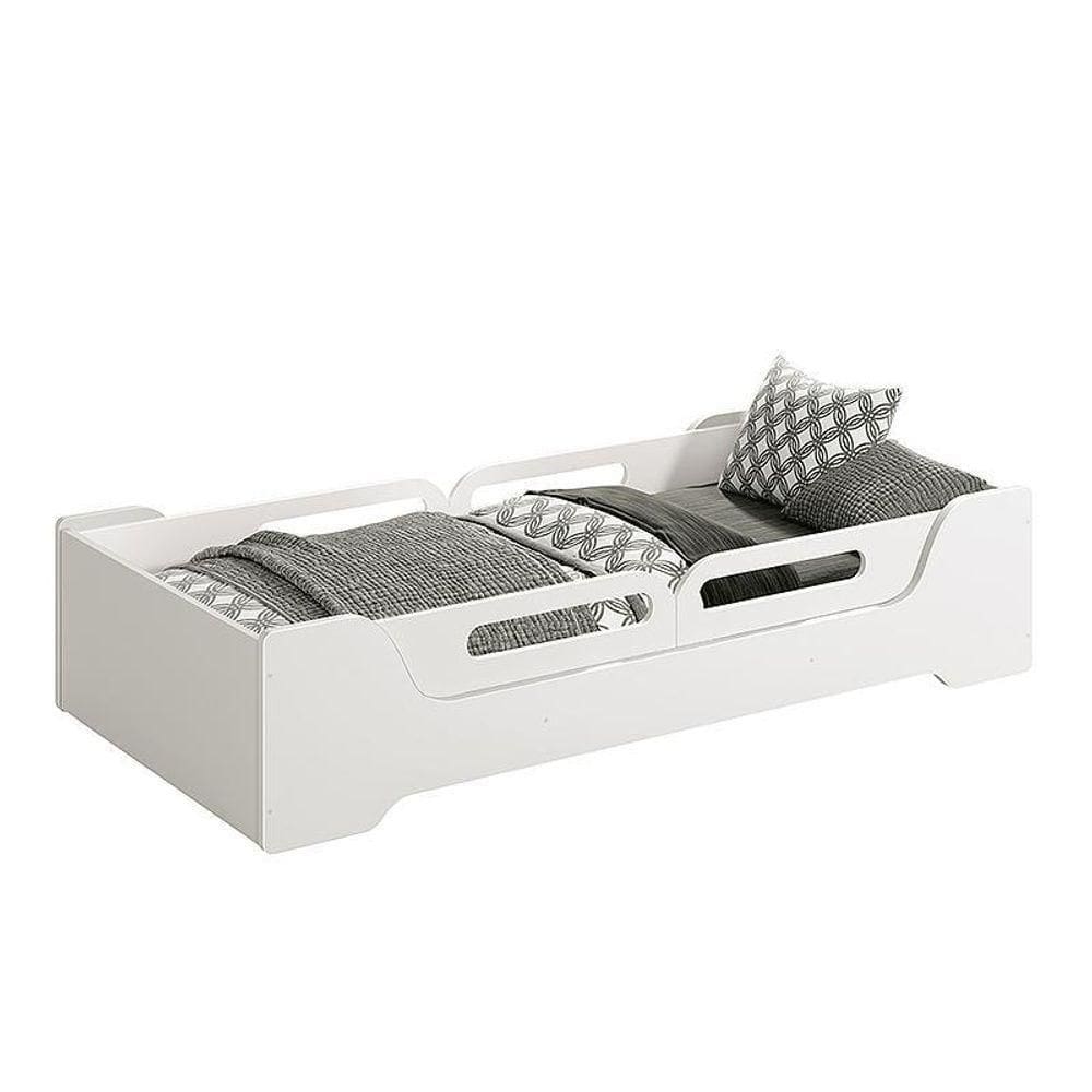 Cama Evolutiva Zaki Branco Fosco Com 2 Kits Proteção Lateral Usinada E Colchão D20 - Reller Móveis Branco Fosco