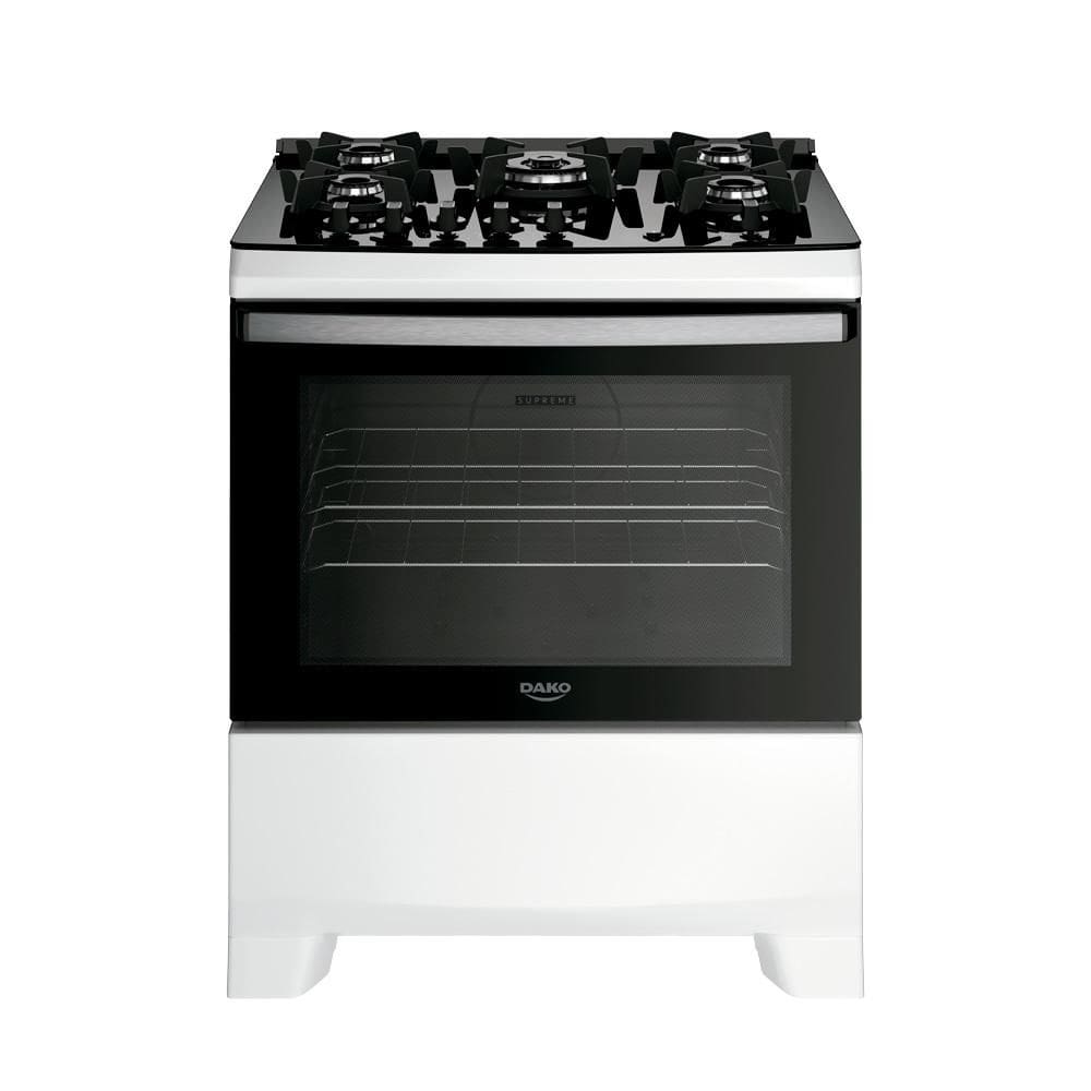 Fogão Dako 5 Bocas Mesa de Vidro Tripla Clama Supreme Glass Branco Bivolt