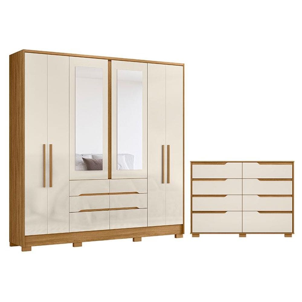 Guarda Roupa Casal San Francisco e Cômoda Georgia Freijó Off White - Moval