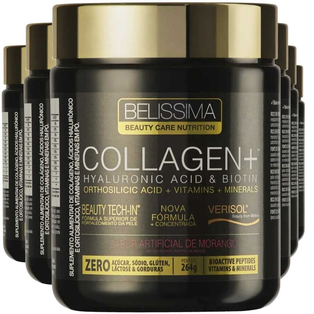 Kit 6x Colágeno Collagen Plus 264g Belíssima Sabor Morango