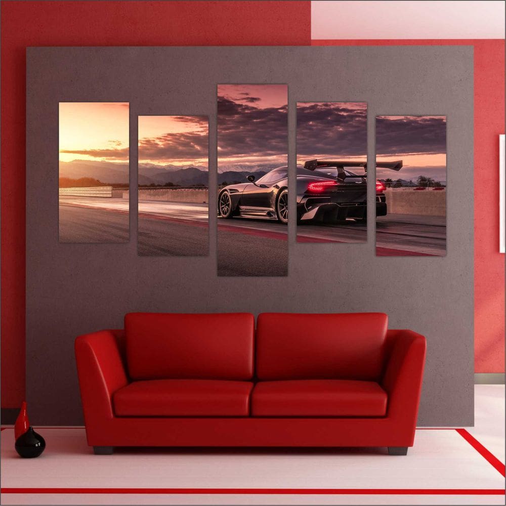 Quadro Decorativo Carros Porsche Mosaico 5 Peças Mosaico GG