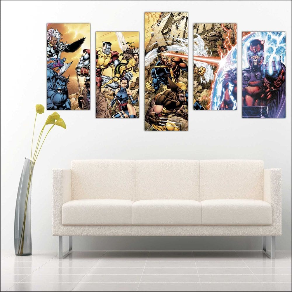 Quadro Decorativo Desenho X-Men Mosaico 5 Peças G21