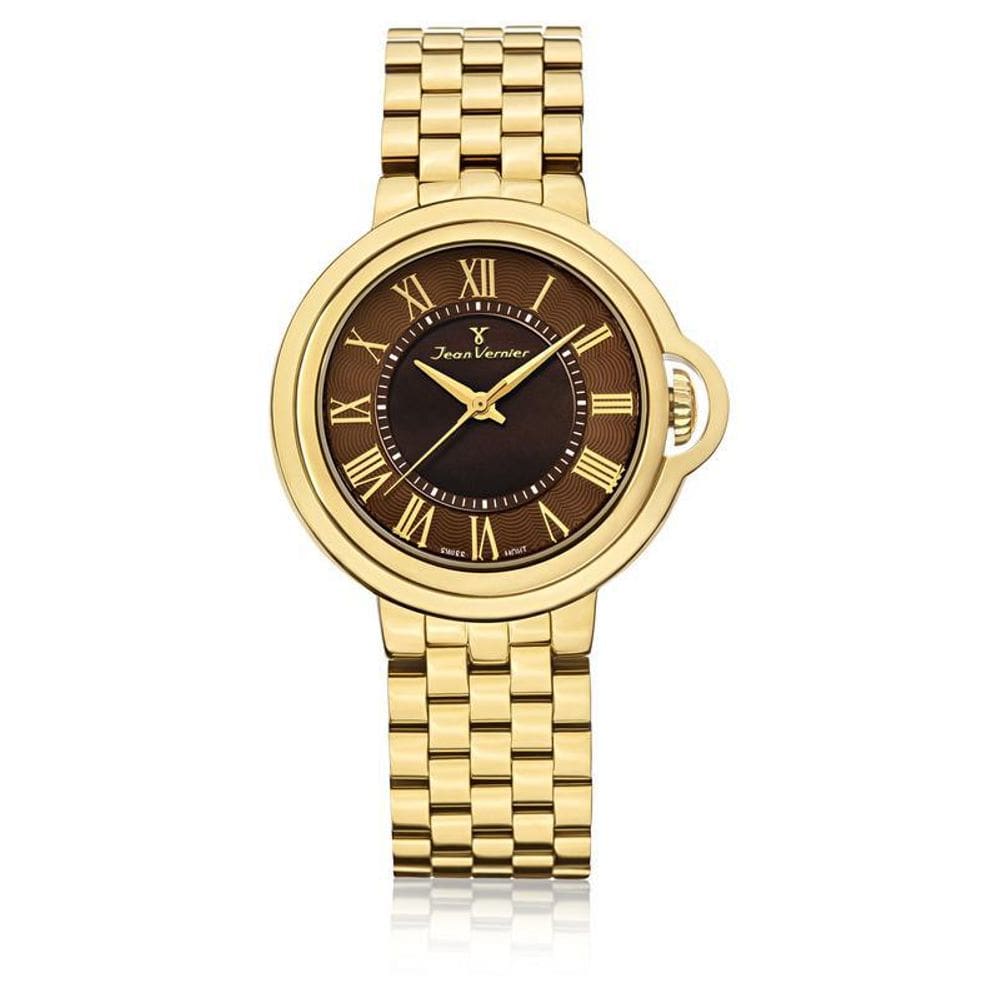 Relógio Pulso Jean Vernier Masculino Aço Dourado Jv01148