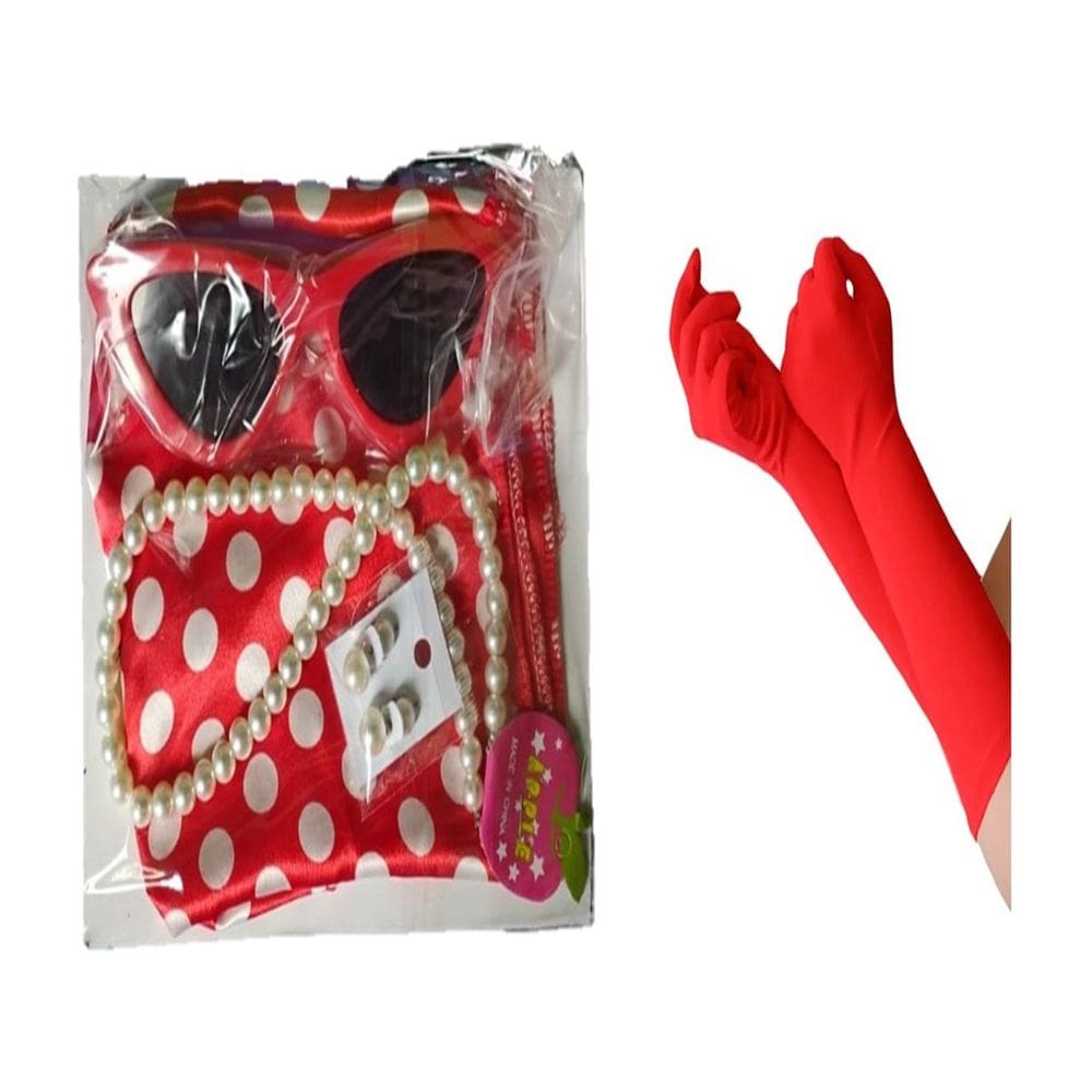 Kit Fantasia Anos 50 60 Lenço Óculos Brinco Colar Luva Festa