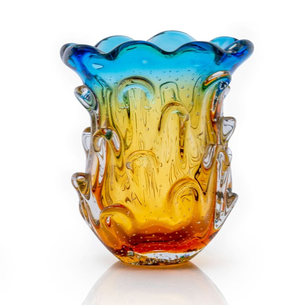 Vaso Em Cristal Murano Água Marinha E Âmbar São Marcos