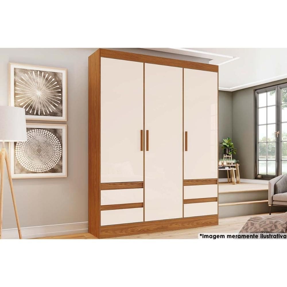 Guarda Roupa Solteiro 3 Portas e 4 Gavetas Briz Lema B55 Nature/Off White - Henn