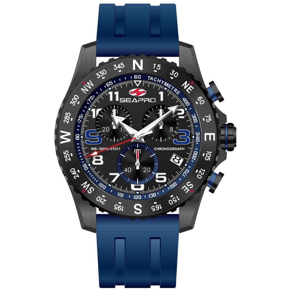 Relógio Seapro Gallantry para homens, estojo de aço inoxidável, pulseira de borracha