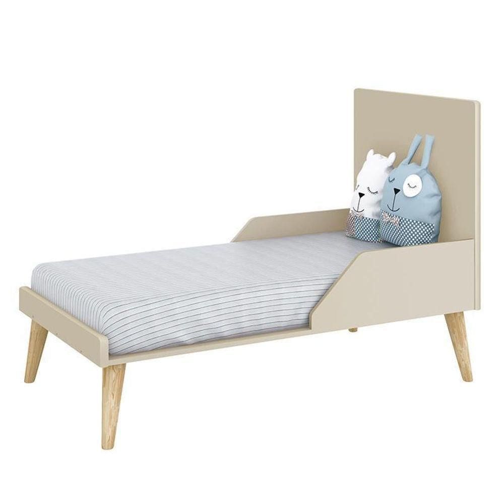 Jogo De Quarto Infantil Theo Cômoda E Berço Areia Fosco Com Pés Madeira Natural - Reller Móveis Areia Fosco