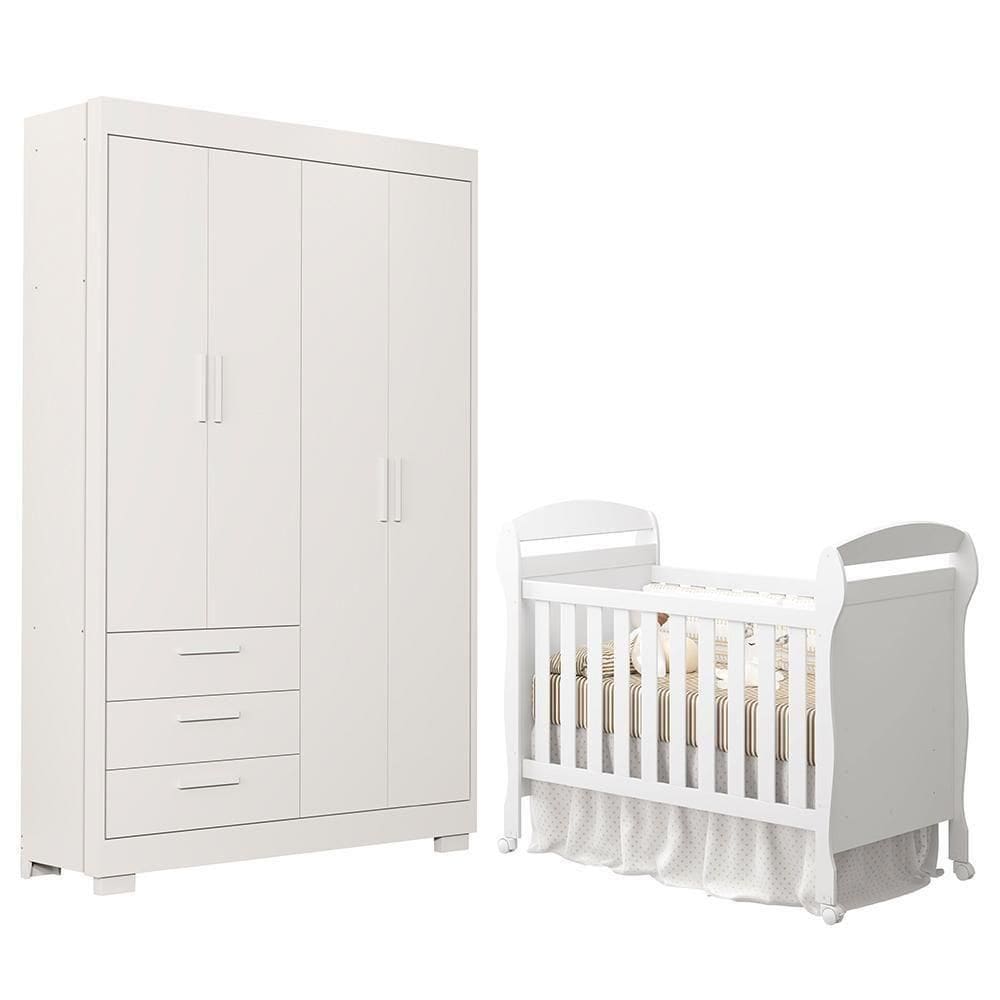 Jogo De Quarto Infantil Guarda Roupa Zaki E Berço Mini Cama Danny Branco Fosco - Reller Móveis Branco Fosco