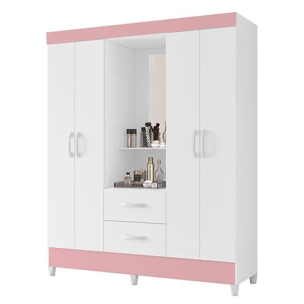 Guarda Roupa Capelinha Mobi 4 Portas Branco-rosa - Móveis Albatroz Branco-rosa