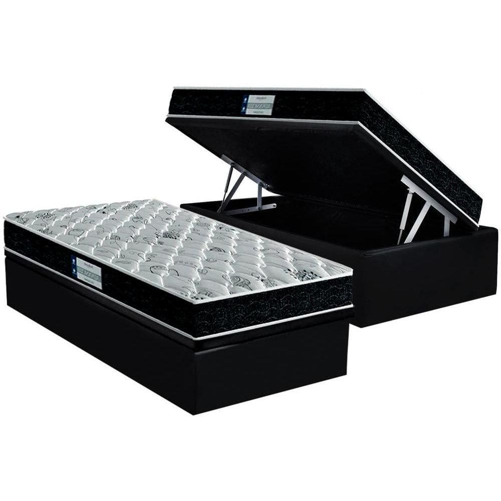 Cama Box Baú Solteiro: Colchão Anatômico Probel D45 ProDormir Advanced Tech2000 + Base CRC Suede Black (88x188)