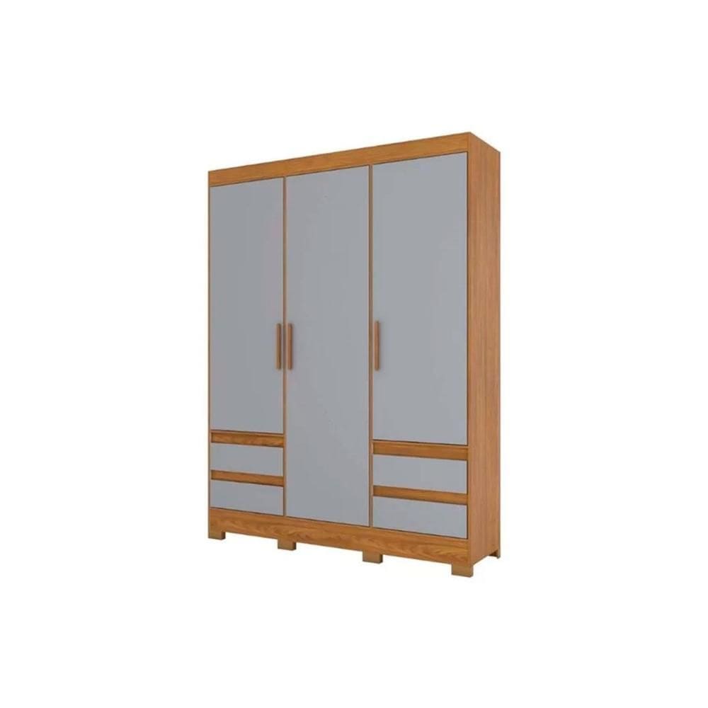 Guarda Roupa Solteiro 3 Portas e 4 Gavetas c/ Pés Briz Lema B55 Nature/Cinza - Henn