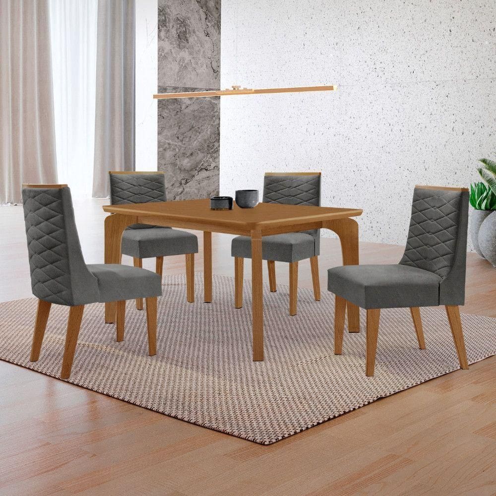 Mesa Liz 120cm Mdf Com 4 Cadeiras Safira Linho Grafite/naturalle/naturalle