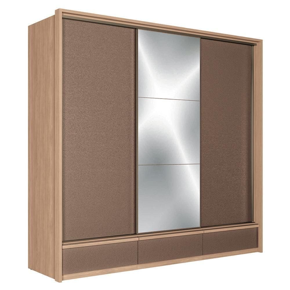 Guarda Roupa Casal Milan 3 Portas Deslizantes Wood-terracota Com Espelho - Santos Andirá Wood-terracota