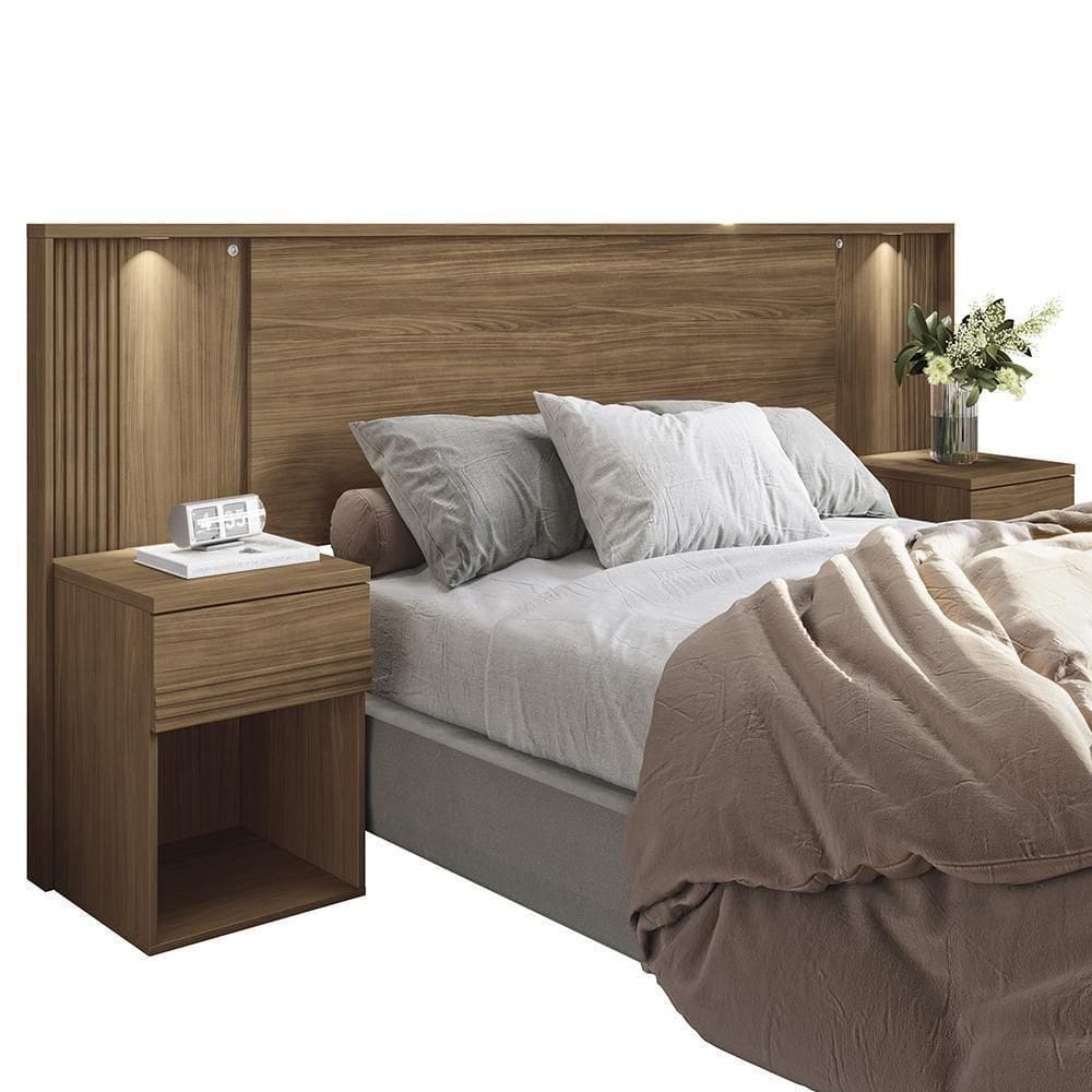 Cabeceira Extensível Bourbon Casal Queen Ripada Jatobá Com Led - Santos Andirá Jatobá