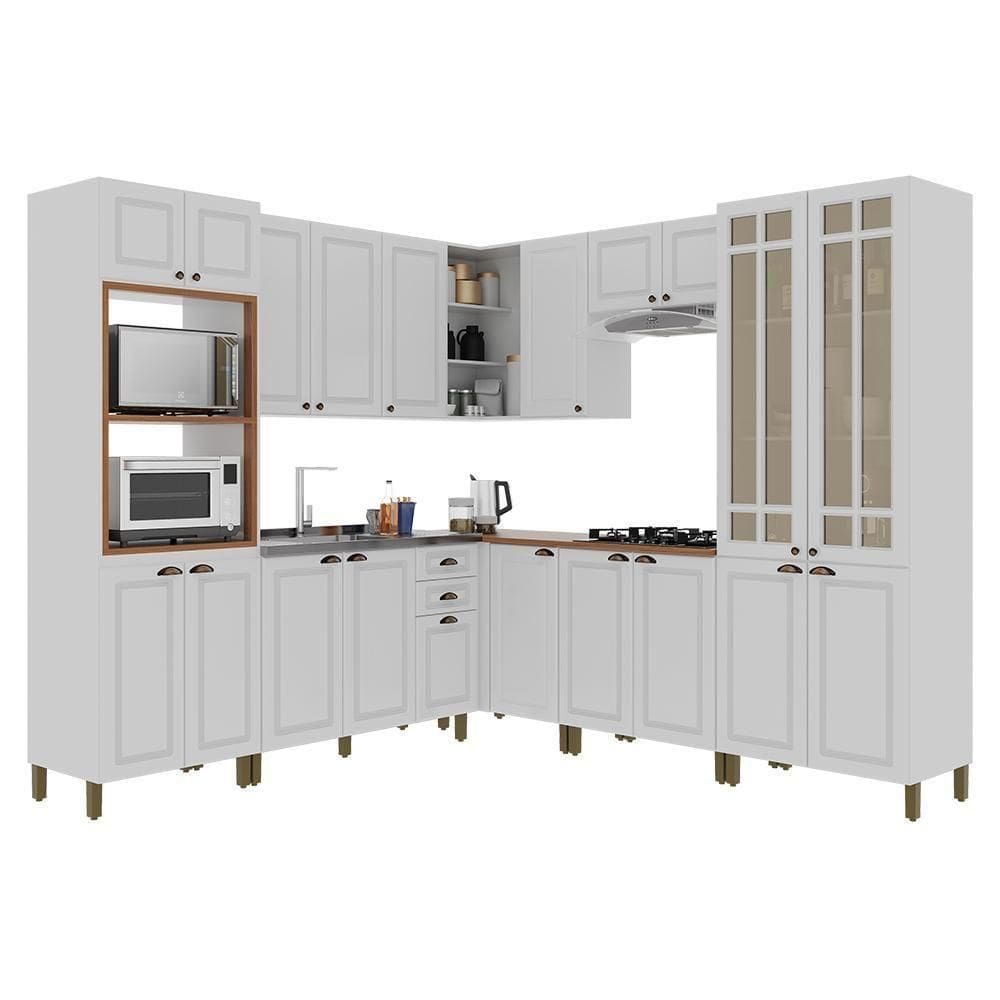 Cozinha Modulada De Canto Firenze 8 Peças Com Torre Quente 2 Fornos Branco - Indékes Branco