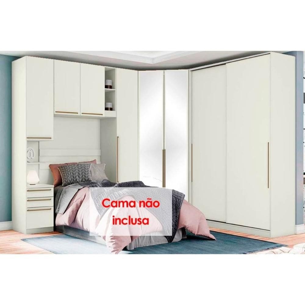 Quarto Modulado Solteiro Seletto 5 Peças (1 Ponte + 1 Closet + 2 G Roupas + 1 Componente) QMH03 Areia - Henn