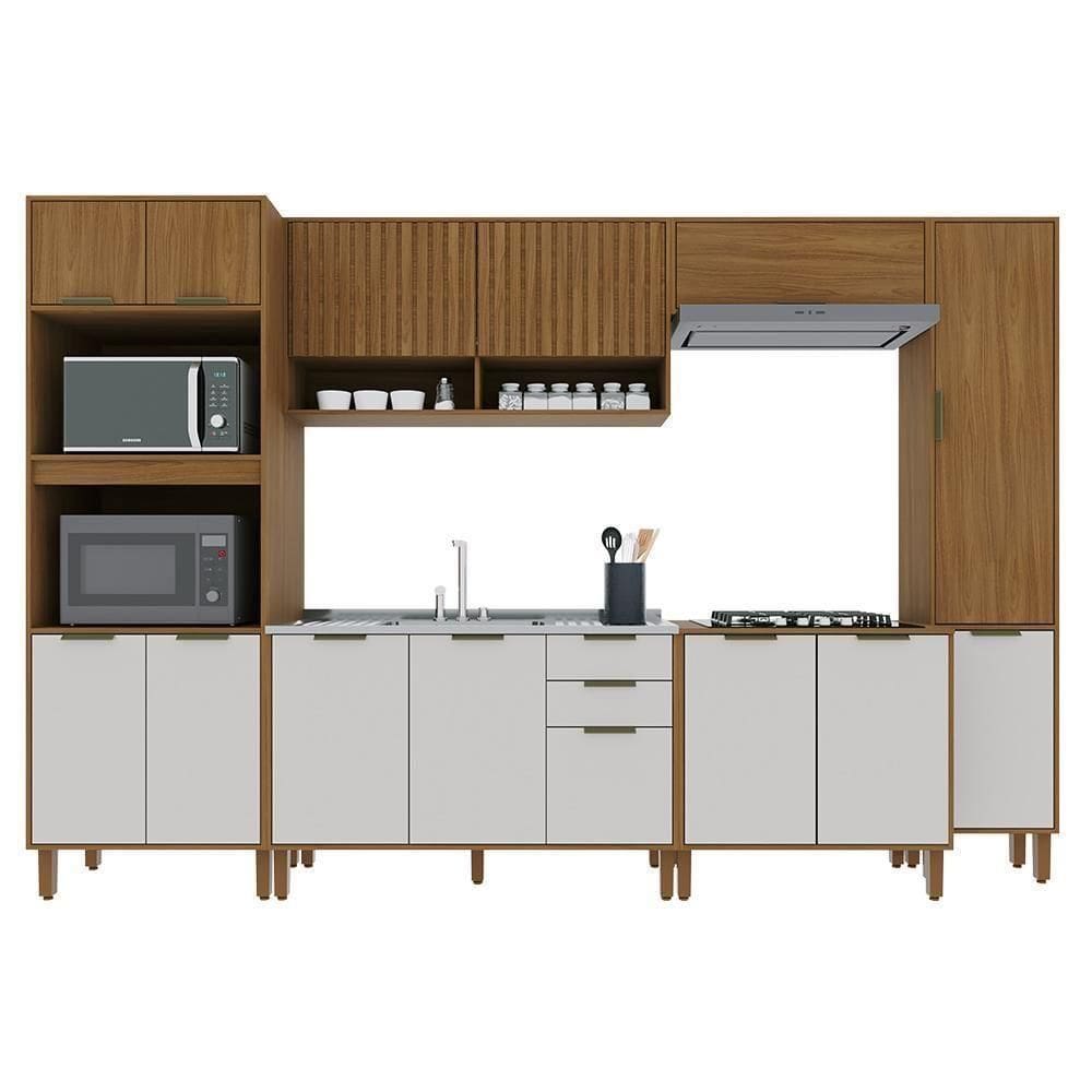 Cozinha Modulada Toronto 6 Peças Com Torre Quente 2 Fornos Freijó-off White - Indékes Freijó-off White