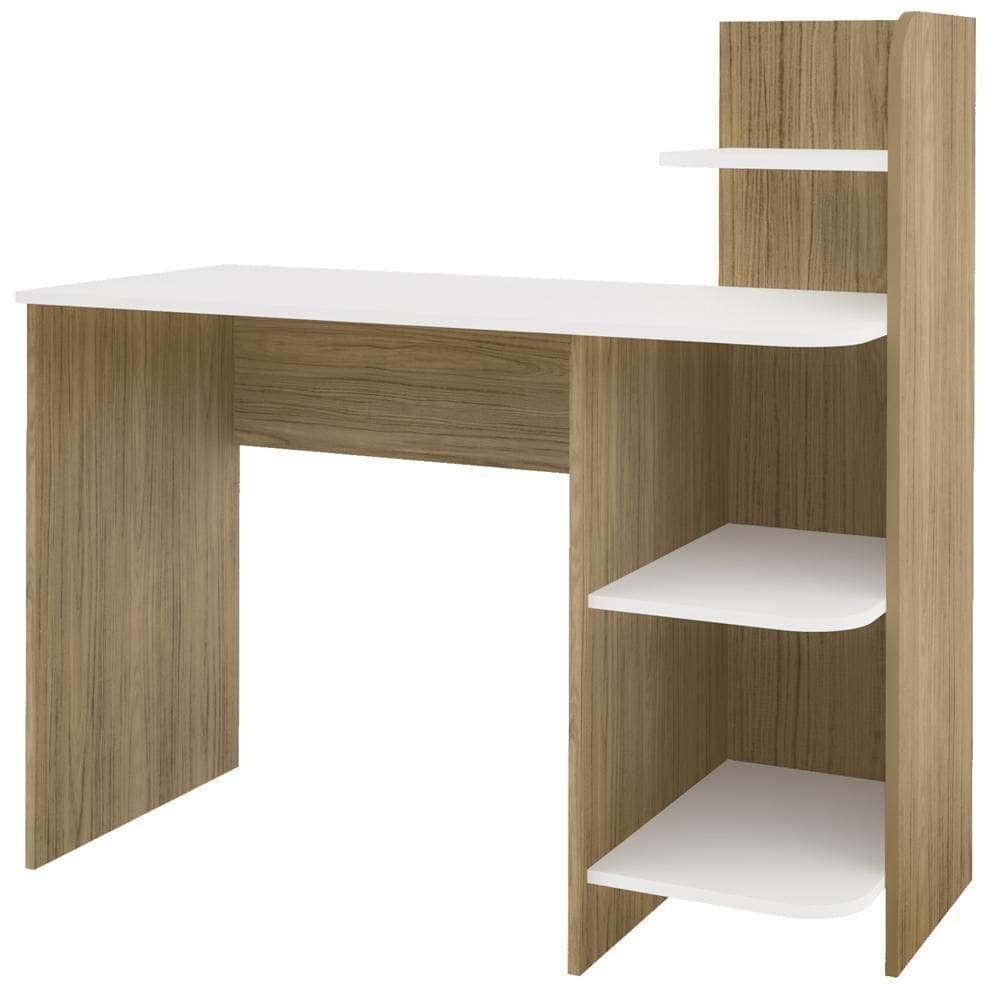 Mesa Escrivaninha 3 Prateleiras 111 Cm Carvalho Branco Arly Carvalho Branco