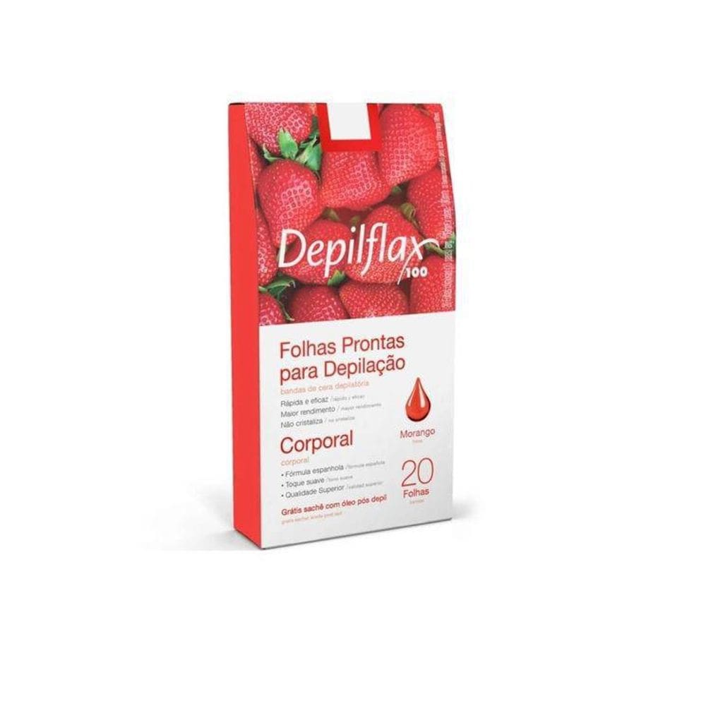 Folhas Depilatórias Depilflax Prontas Corporal Morango C/20