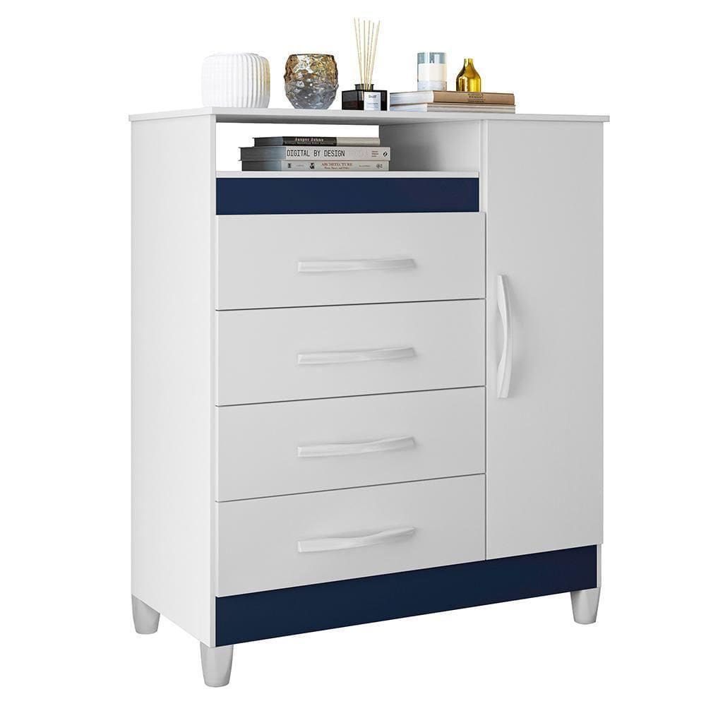 Cômoda Turquesa 1 Porta E 4 Gavetas Quadriflex Branco-azul Matte - Móveis Albatroz Branco-azul Matte