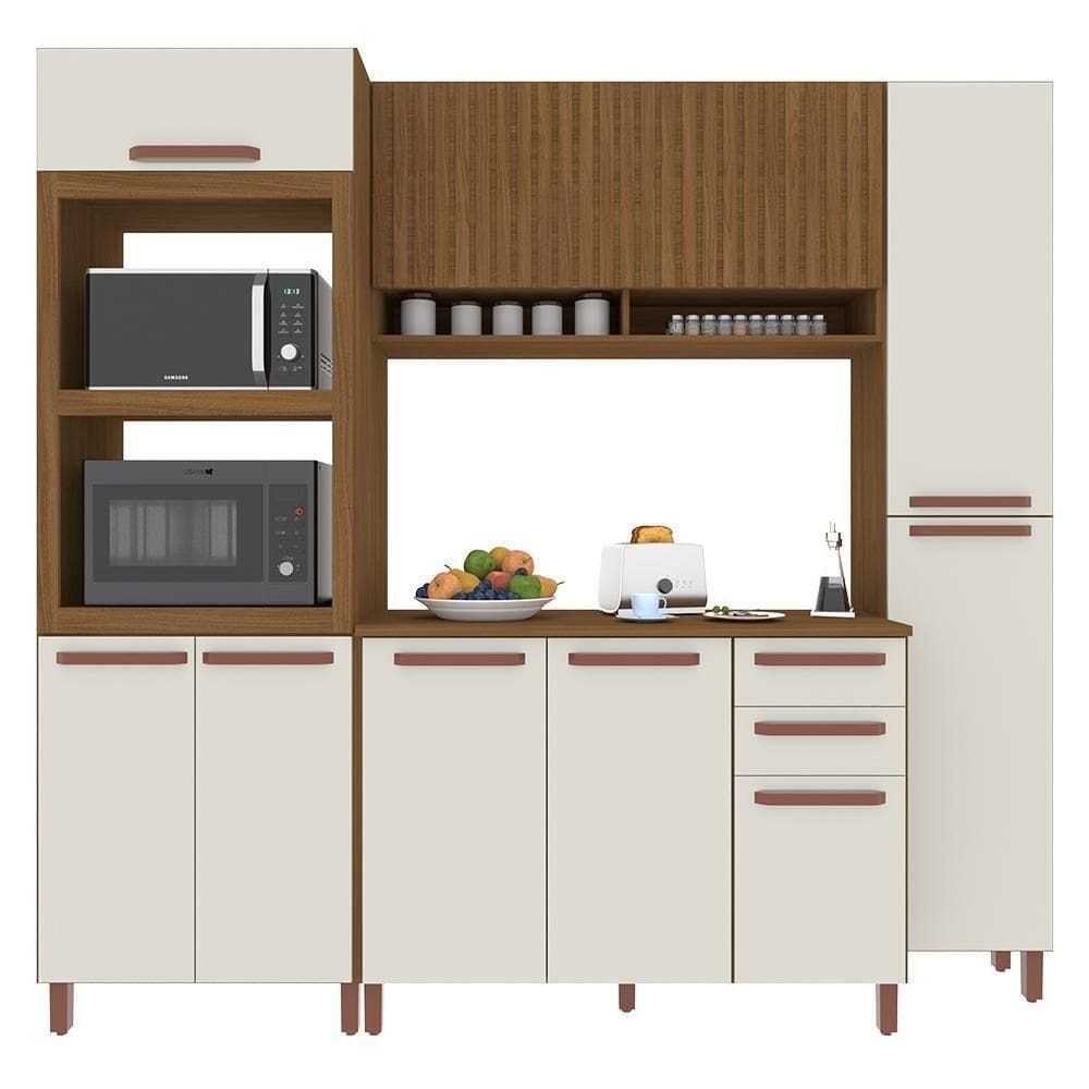 Cozinha Modulada Monza 4 Peças Com Torre Quente 2 Fornos E Paneleiro Freijó-off White - Indékes Freijó-off White