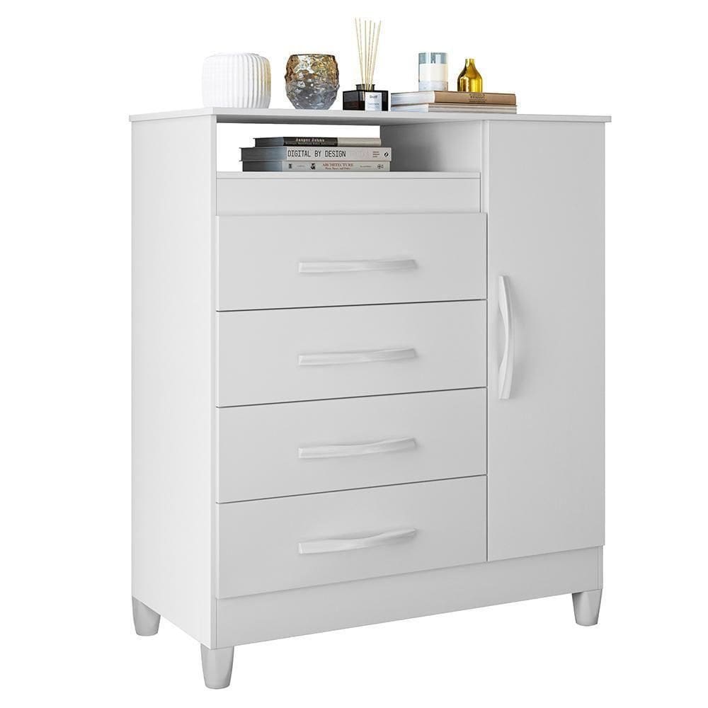 Cômoda Turquesa 1 Porta E 4 Gavetas Quadriflex Branco - Móveis Albatroz Branco