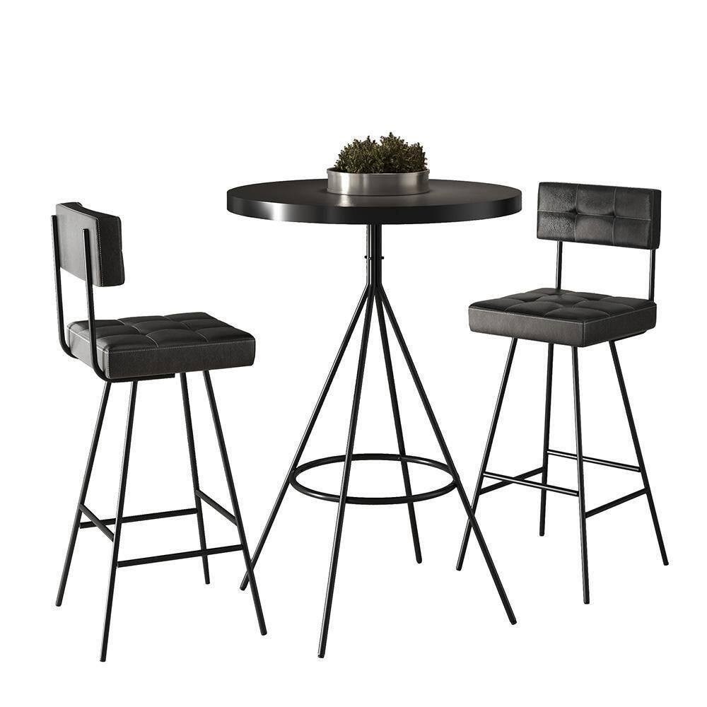 Conjunto Mesa Bistrô Viena E 2 Banquetas Madri 93cm Preto - Salaone Preto
