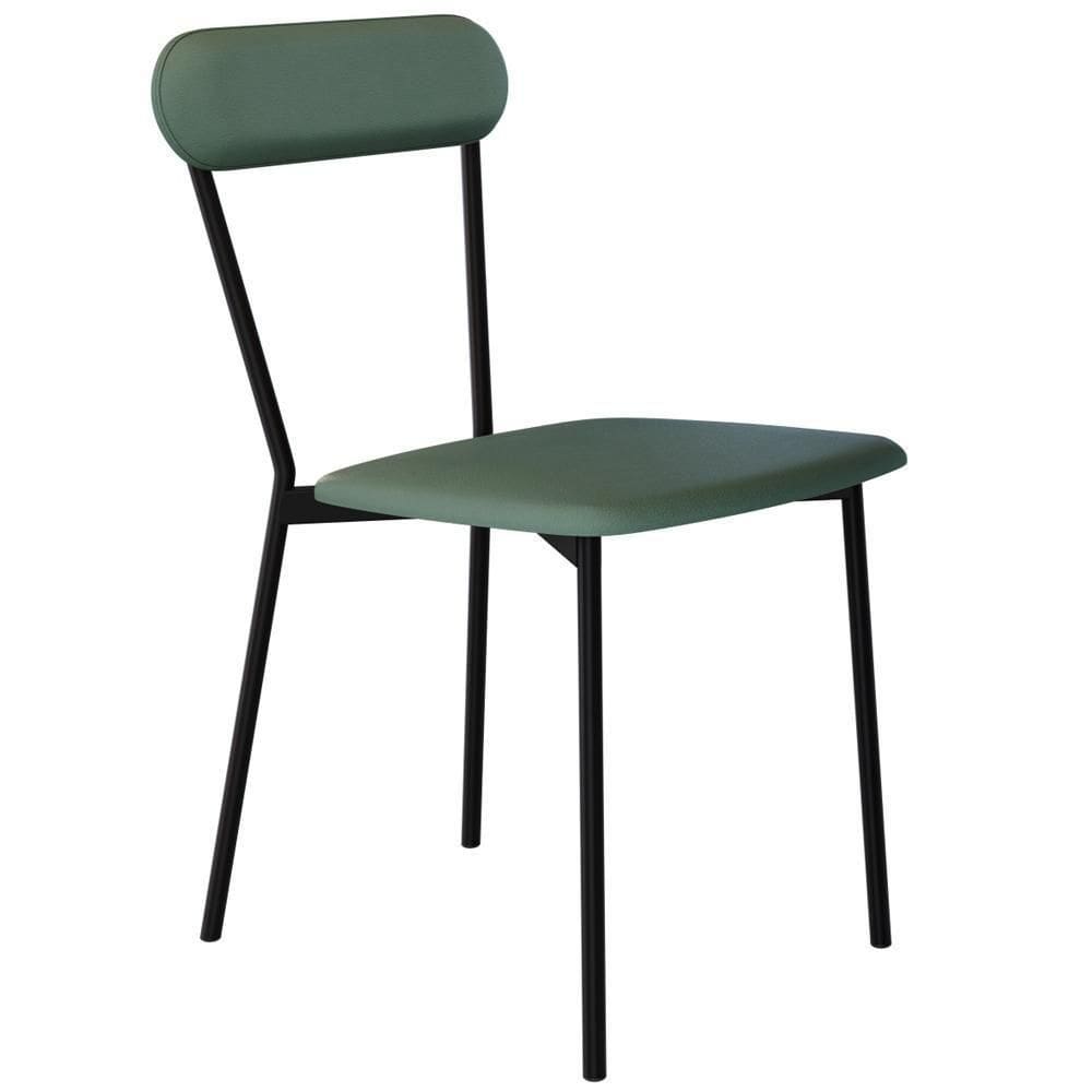 Cadeira Estofada Para Sala De Jantar Liora Preto C01 Courino Verde Sálvia - Lyam Decor