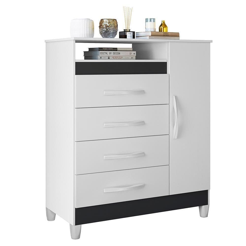 Cômoda Turquesa 1 Porta E 4 Gavetas Quadriflex Branco-titanium - Móveis Albatroz Branco-titanium