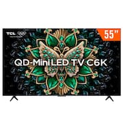 Smart TV QLED Mini LED 55" Android TV UHD 4K TCL 55C6K Comando de Voz Hands-Free Google TV Bluetooth