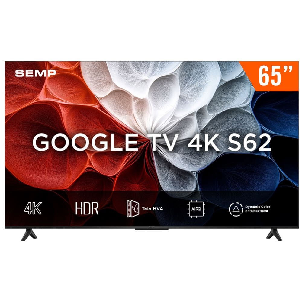 Smart TV Semp 65" LED HVA 4K 3 HDMI Wi-Fi Bluetooth Android Google TV HDR10+ Google Cast 65S62