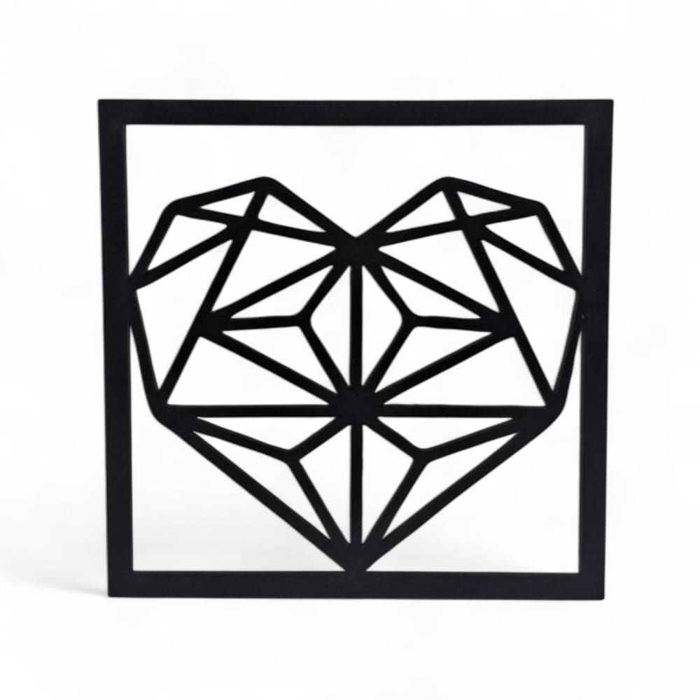 Placa Decorativa Coração Diamante em Mdf Cor Preto 19 cm